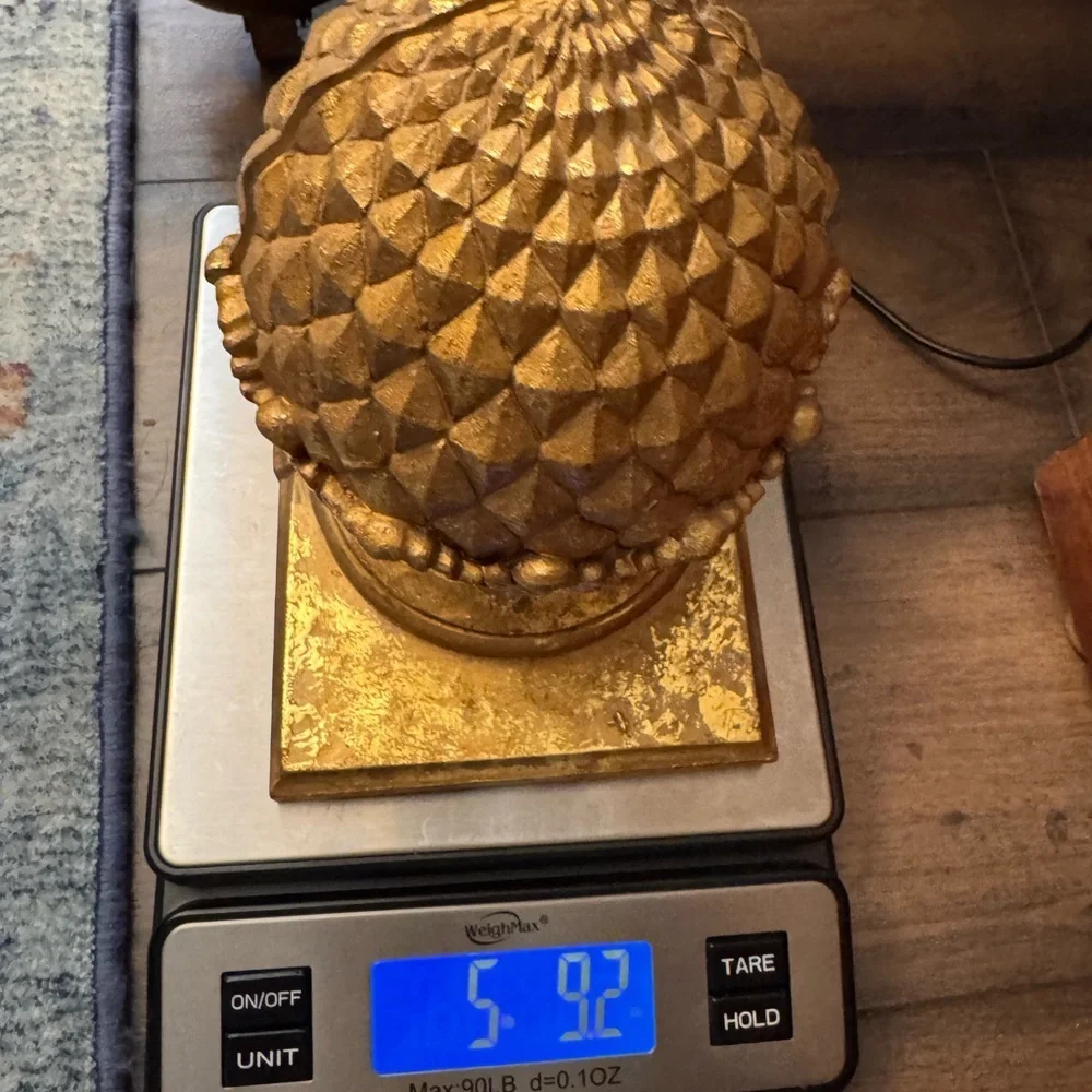 Vintage Estate Wooden Pinecone Bookends Pair | Heavy Solid Wood Gold Finish